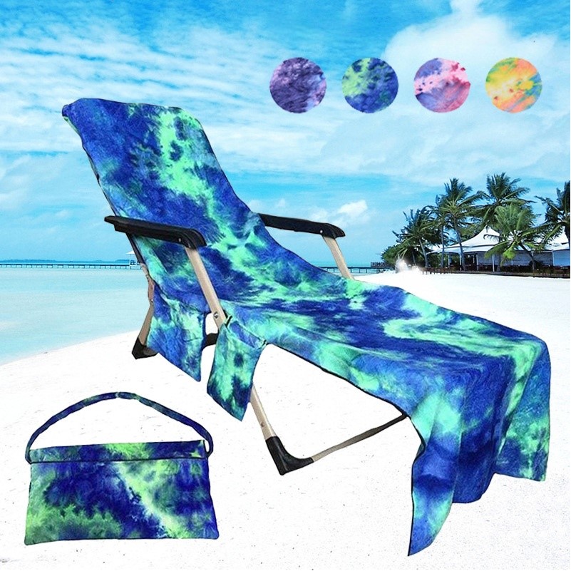 Microfiber Beach Lounge Chair Cover with Side Pocket