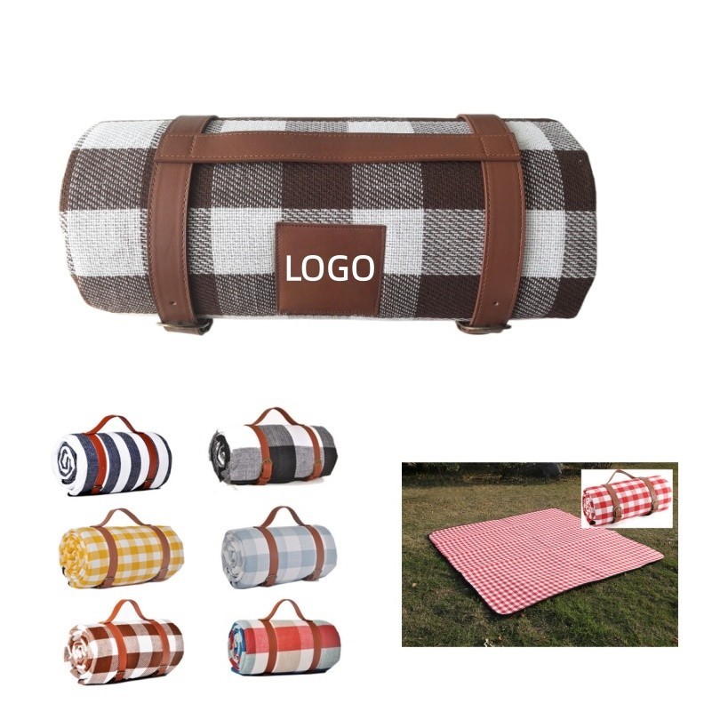 Leather Strap Roll up Picnic Blanket (59''*79'')