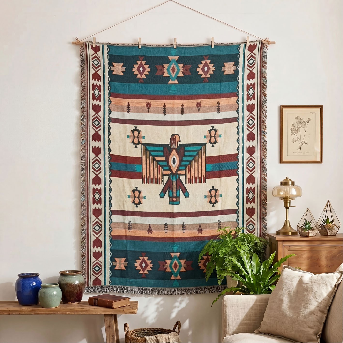 Nordic Polyester Cotton Jacquared Woven Tapestry Throw Blanket