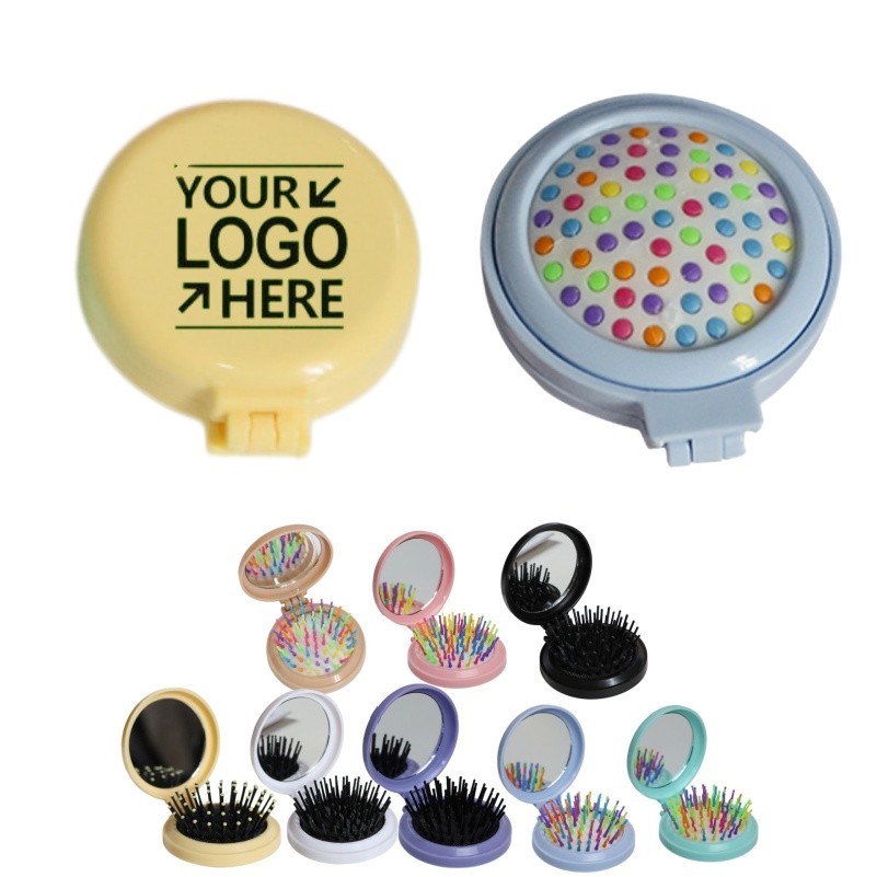 Folding Round Hair Brush with Mirror