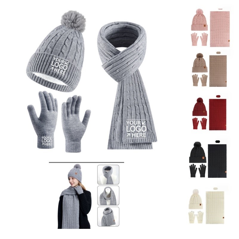Women's Knit Beanie Scarf Gloves Set