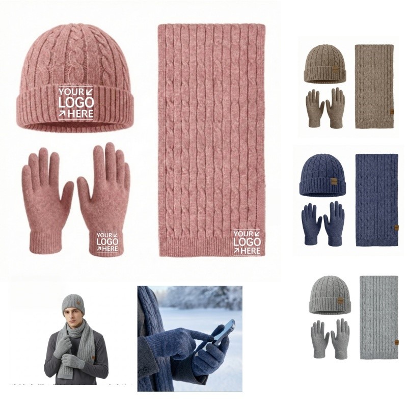 Winter Beanie Hat Scarf Gloves Set