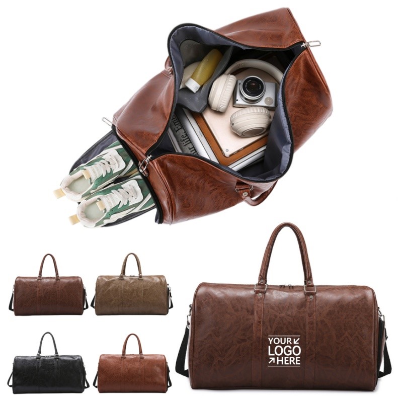 PU Leather Travel Duffel Bag With Shoe Compartment