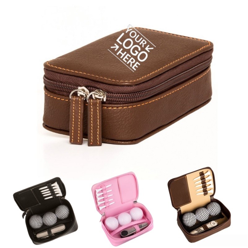 PU Leather Golf Ball Pouch Bag