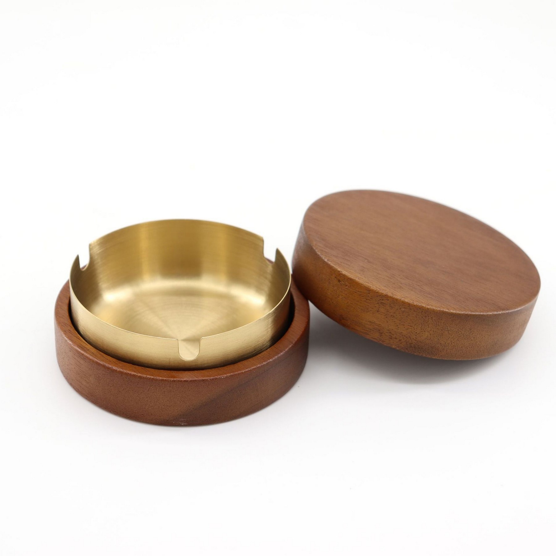 Engraved Wooden Ashtray with Lid and Metal Insert