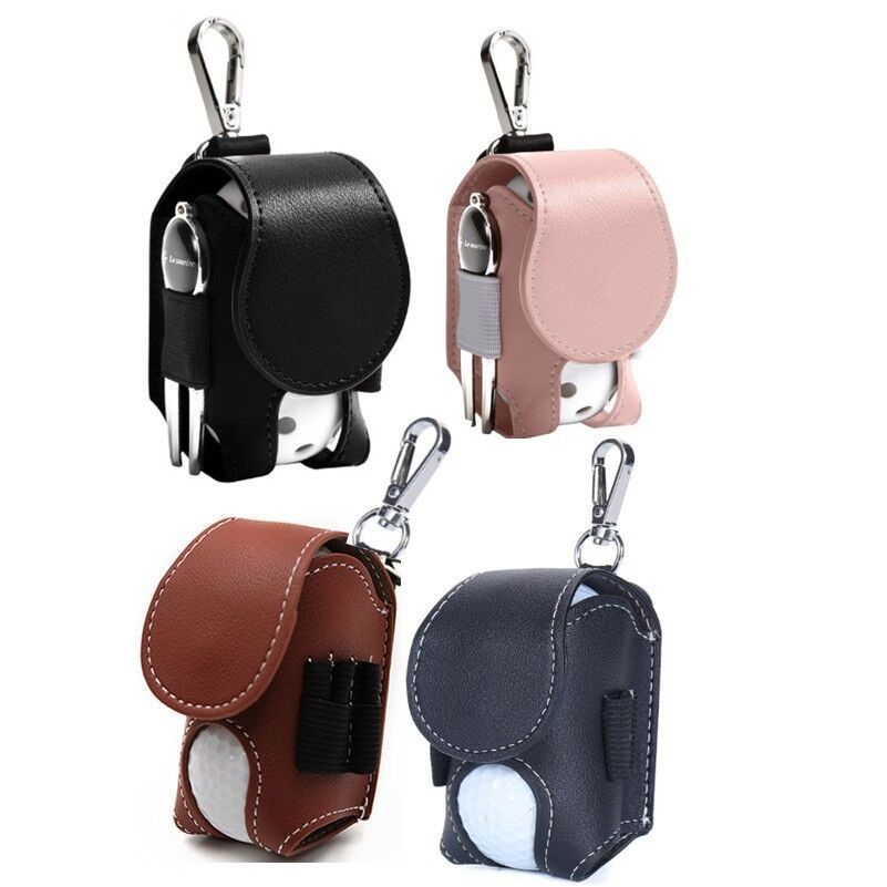 PU Leather Golf Ball Pouch Metal Clip Compact Durable Design