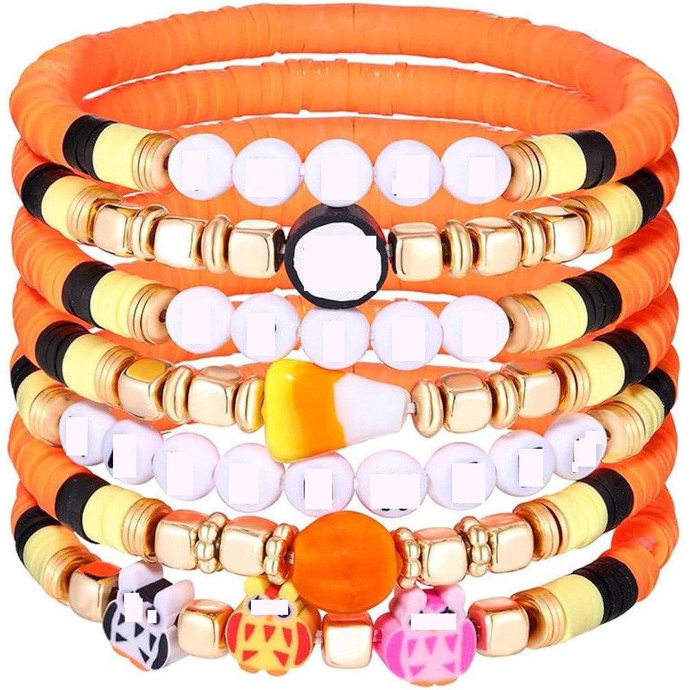Halloween Polymer Clay Letter Bead Bracelets Set
