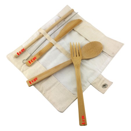 5-Piece Bamboo Cutlery Set with Cotton Bag