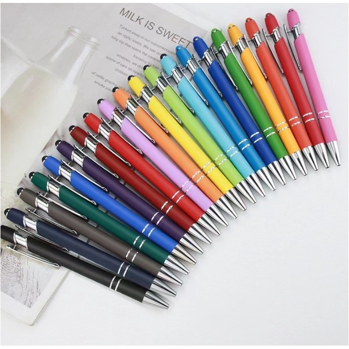 Push Metal Pen Colorful aluminum Rod spray rubber capacitive pen For Business