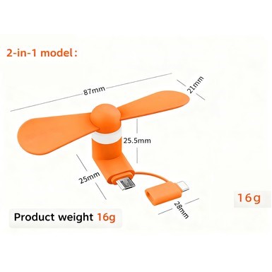 2-in-1 Mini Phone Fan with Type-C & Lightning Connector