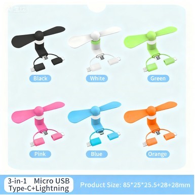3-in-1 Mini Phone Fan with Type-C & Lightning Connector