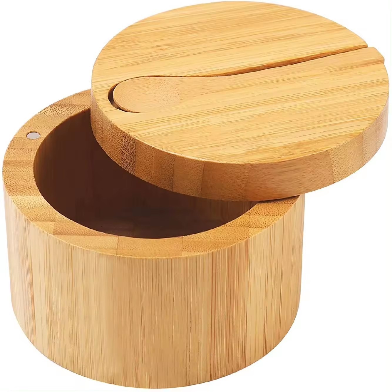 Bamboo Salt Box with Magnetic Swivel Lid and Spoon