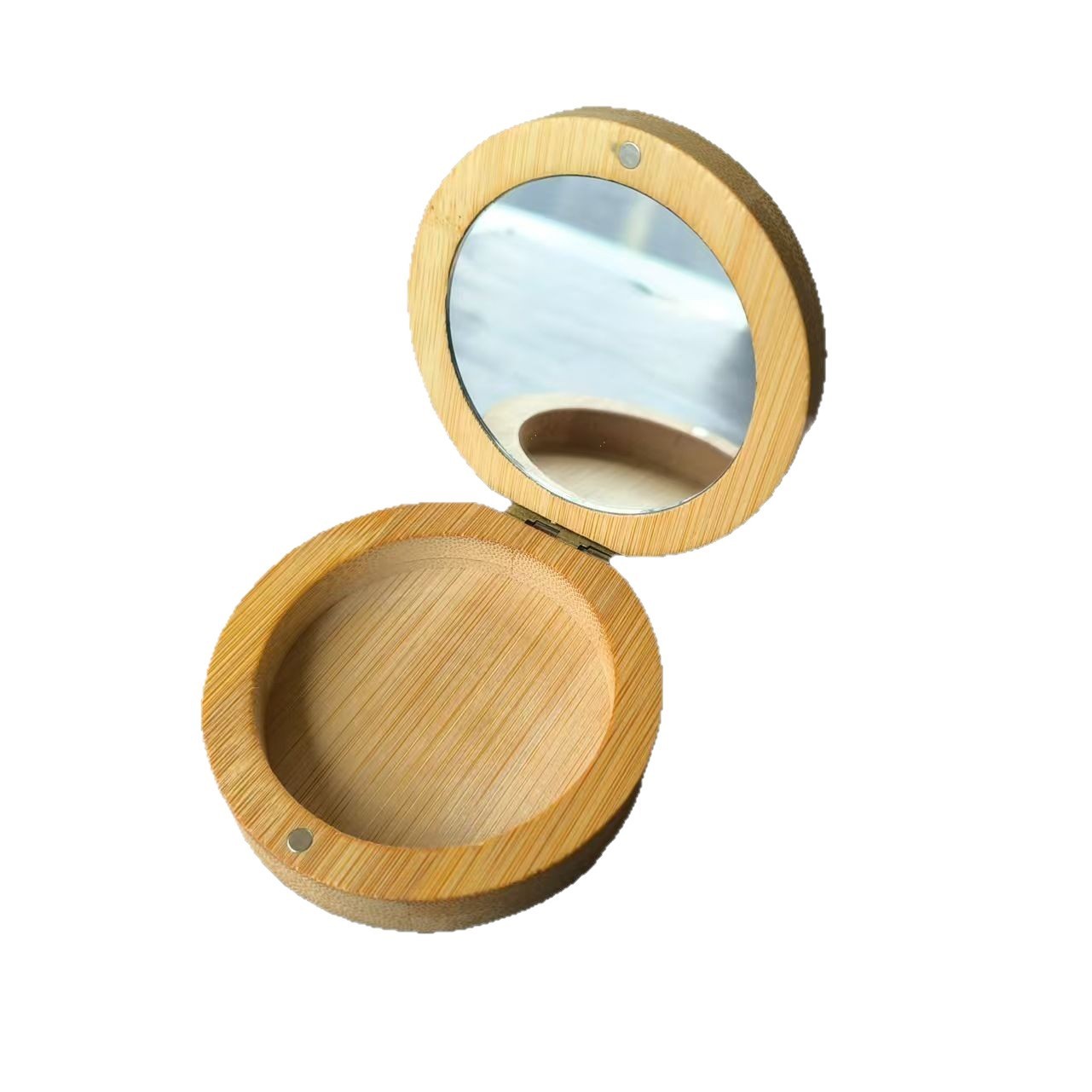 Portable Bamboo Folding Mirror with Jewelry Storage Compact Makeup Case