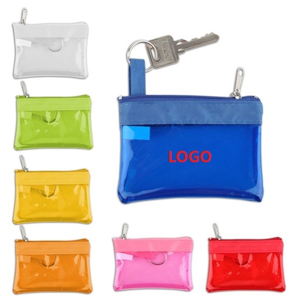 Colored PVC Zippered Coin Pouch w/Key Ring