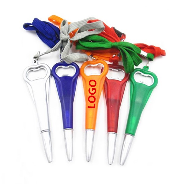 Bottle Opener Ballpoint Pen w/Lanyard