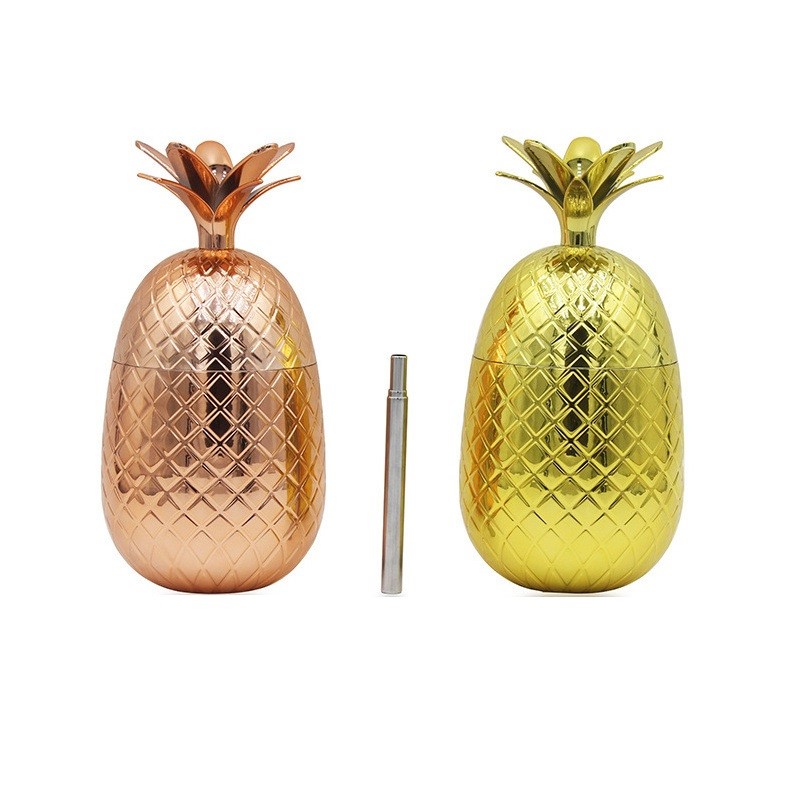 16 Oz. Electroplating Pineapple Shaped Plastic Cocktail Cups w/Straw