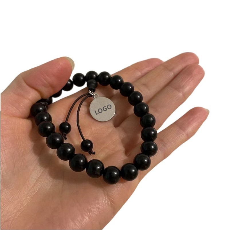 Custom Logo Wood Amulet Buddha Beads Bracelet w/Charm