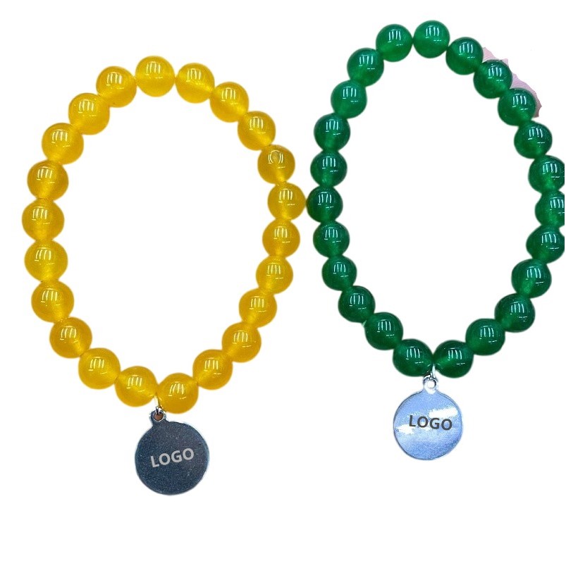 Custom Logo Stone Amulet Buddha Beads Bracelet w/Charm