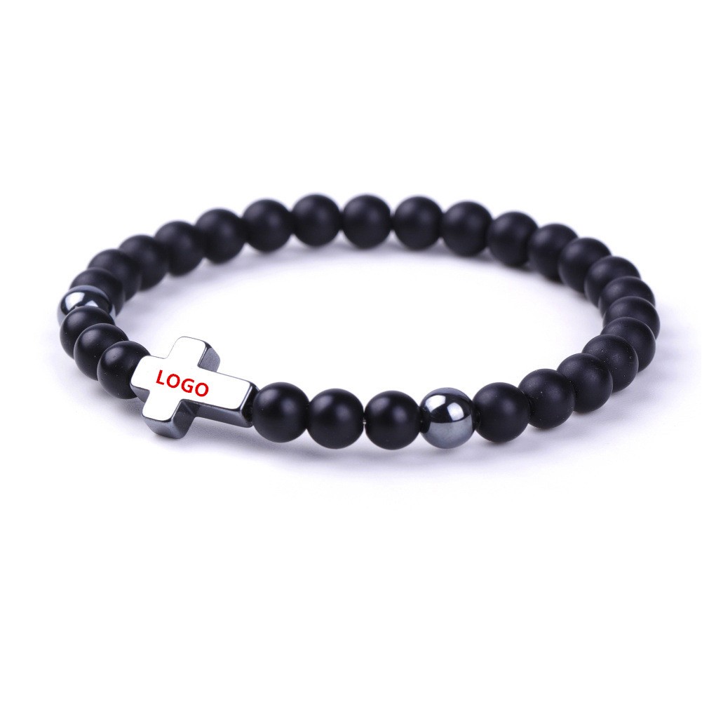Black Beaded Bracelets w/Crucifix