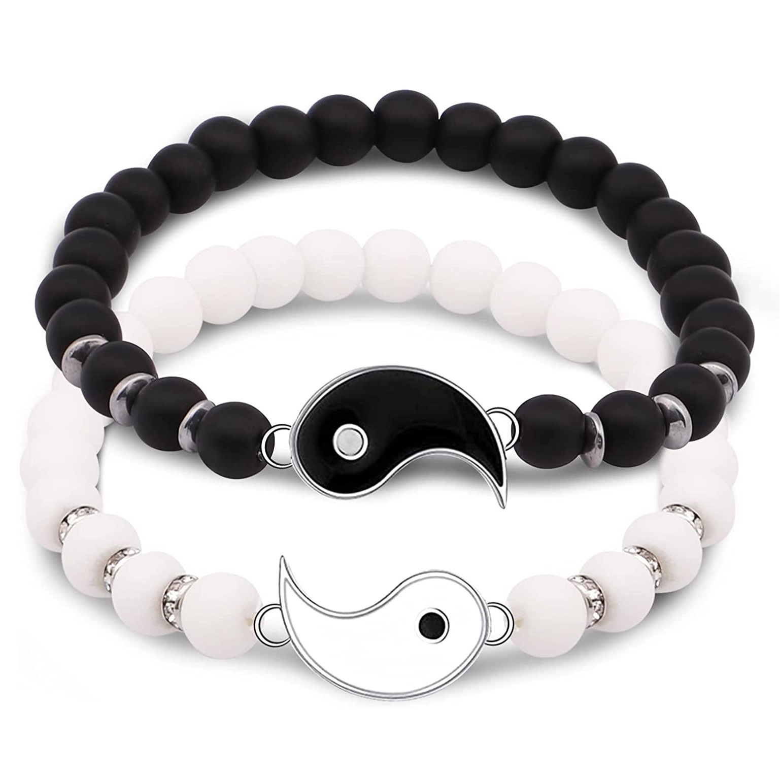 Beaded Black And White Couple Bracelets