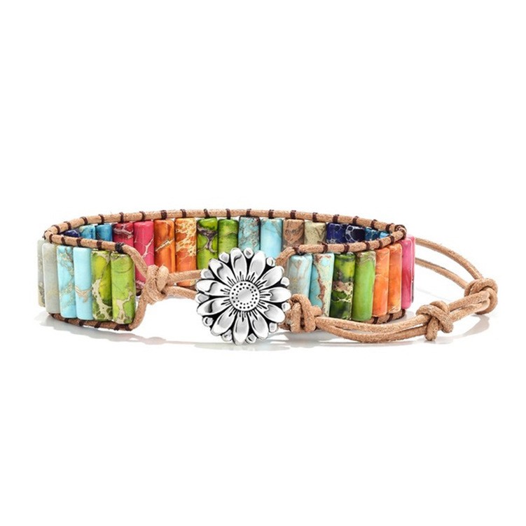 Colorful Stone Beaded Bracelets w/Flower Charm