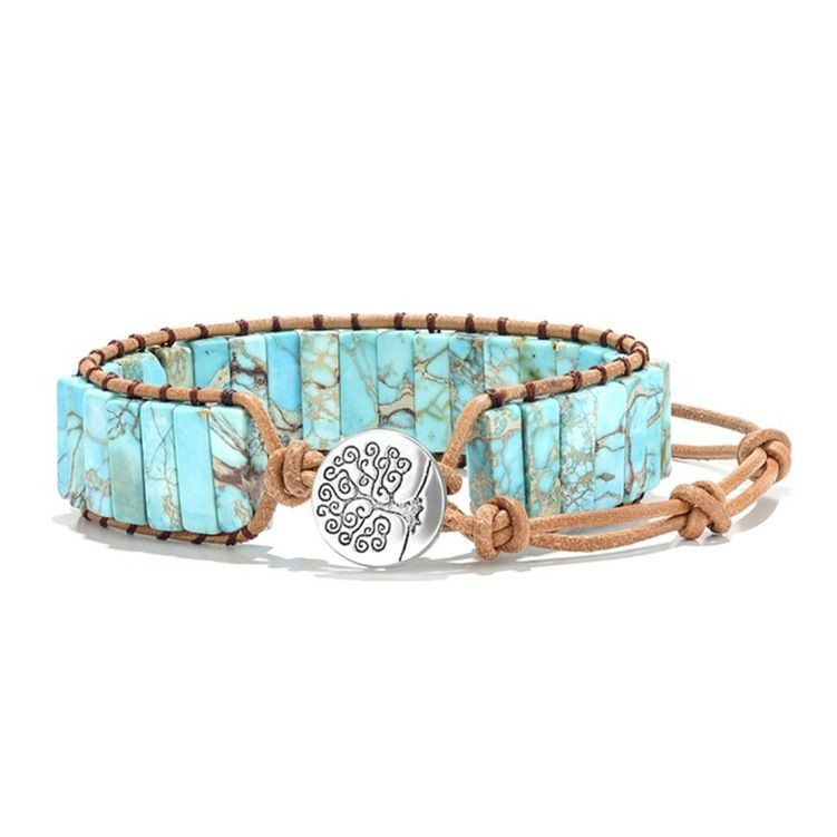Blue Stone Beaded Woven Bracelets w/Round Charm