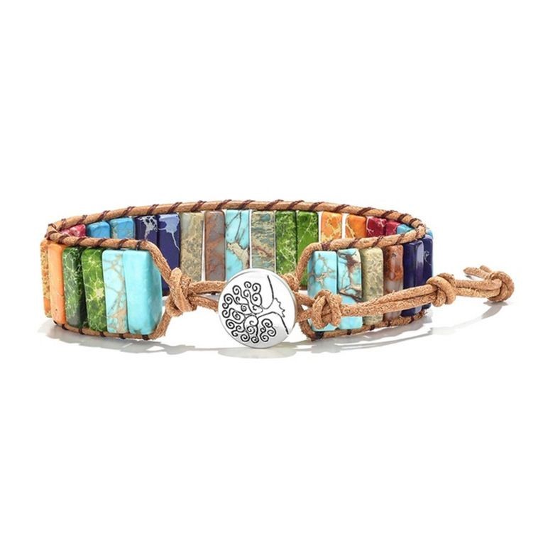 Stone Beaded Woven Bracelets w/Round Charm