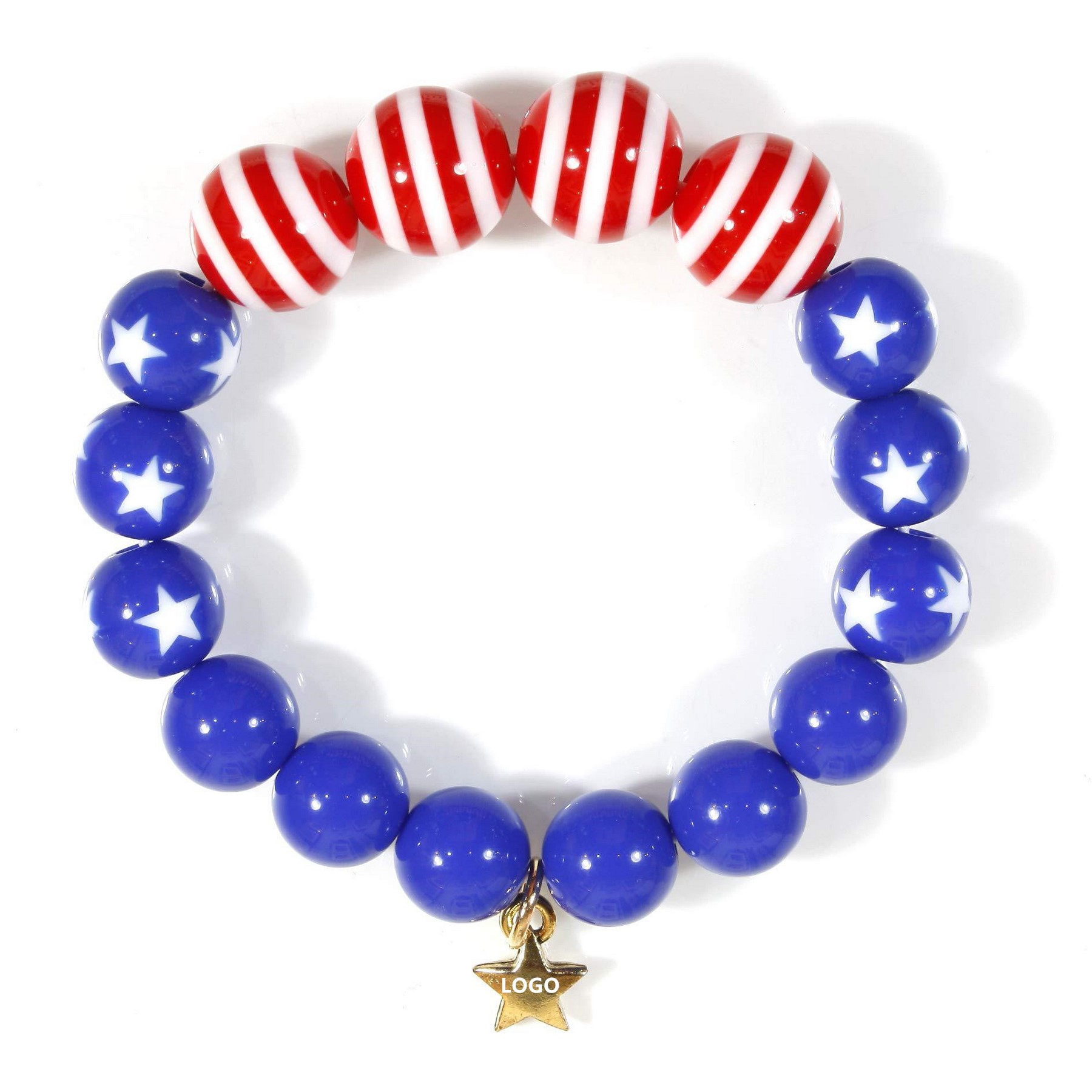 American Flag Beads Bracelet w/ Start Charm