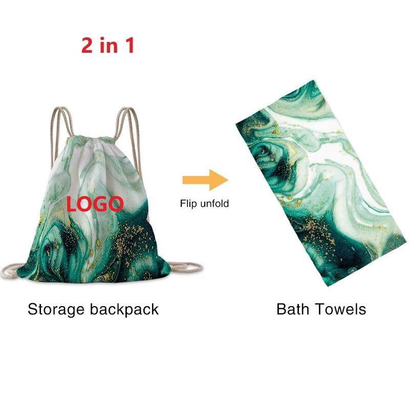 2-in-1 Bath Towel Drawstring Backpack