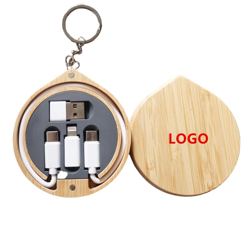 6" 1 Bamboo Charging Cable Box