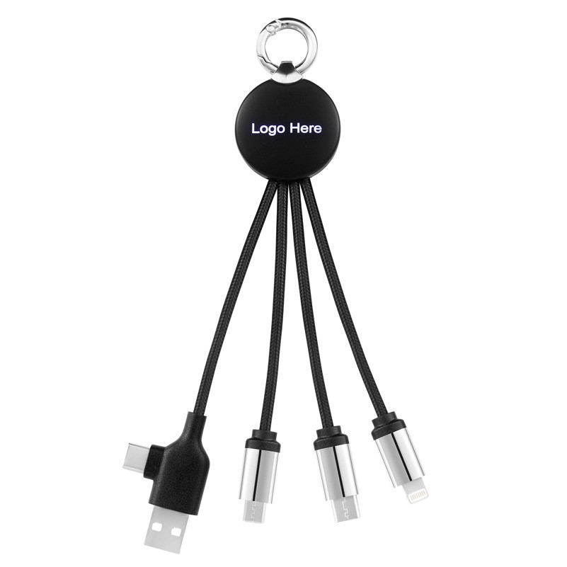 4" 1 charge braided cable w/ LED light-up logo