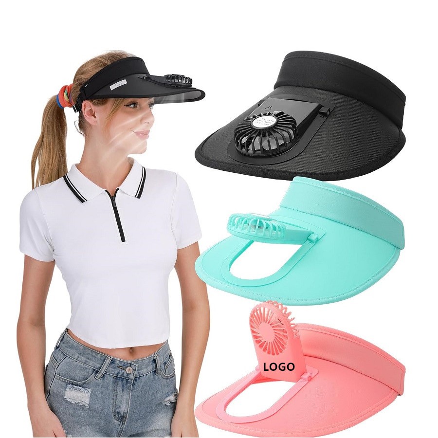 2-in-1 Summer Sun Visor Hat Wide Brim Beach Cap w/Rechargeable Fan