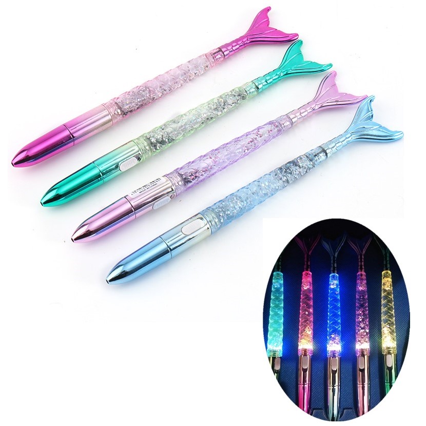 Gradient Color Creative LED Light-Up Mermaid-Shaped Ballpoint Pen