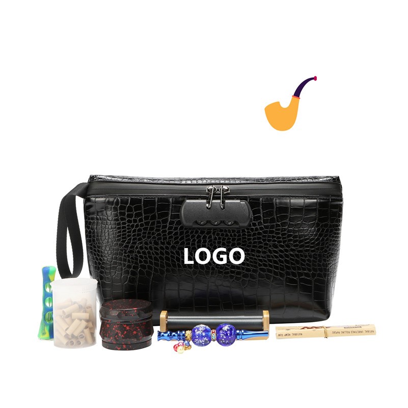 Stylish Crocodile Grain Odor-Proof Bag for Tobacco Storage Pouch w/Lock