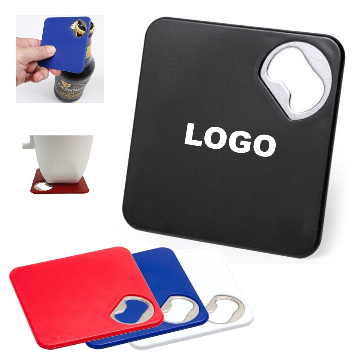 2-in-1 Square Coaster With Bottle Opener