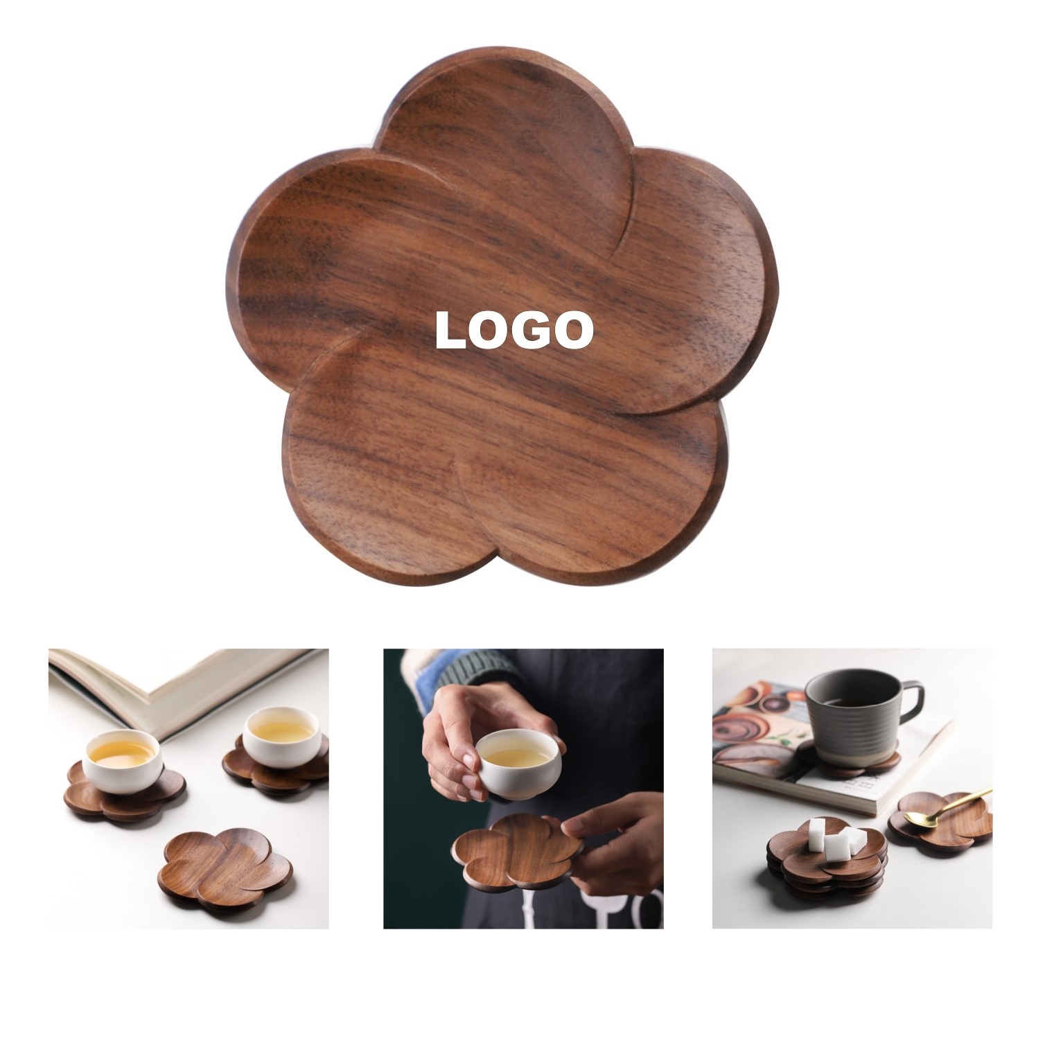 Flower-Shaped Black Walnut Wood Coasters