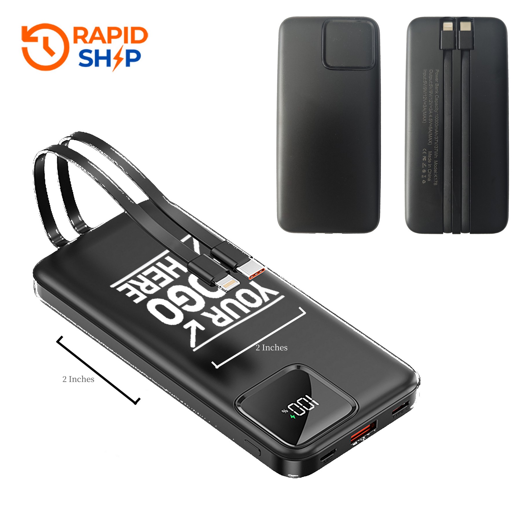 Portable Charger, 10000mAh Power Bank with 2 Built-in Cables, 22.5W Fast Charging with Screen