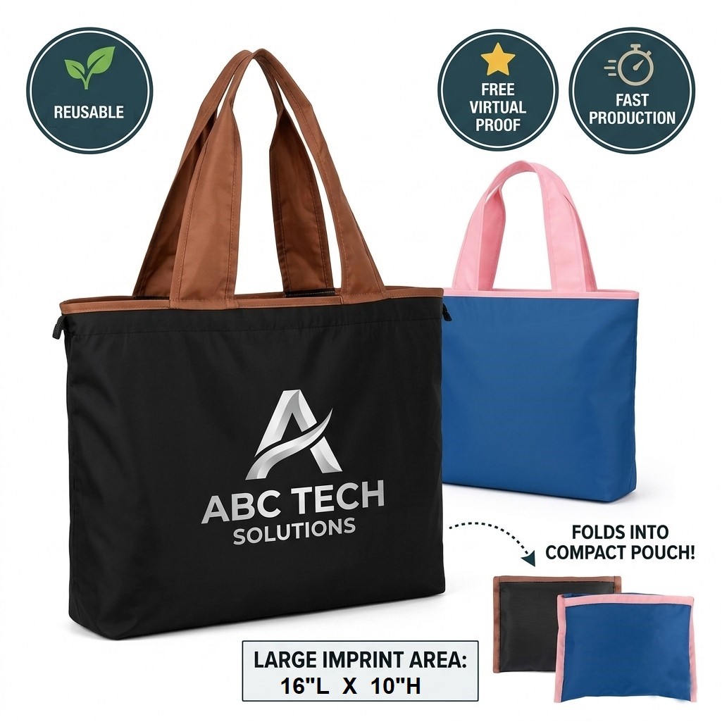 Reusable Foldable Shopping Tote Bag with Drawstring Pocket Bag
