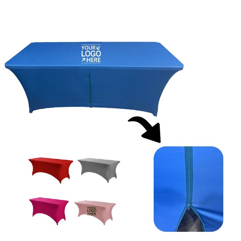 8' Fitted Elastane Tablecloth With Zipper Custom Full Print Stretch Fabric Cover 180GSM