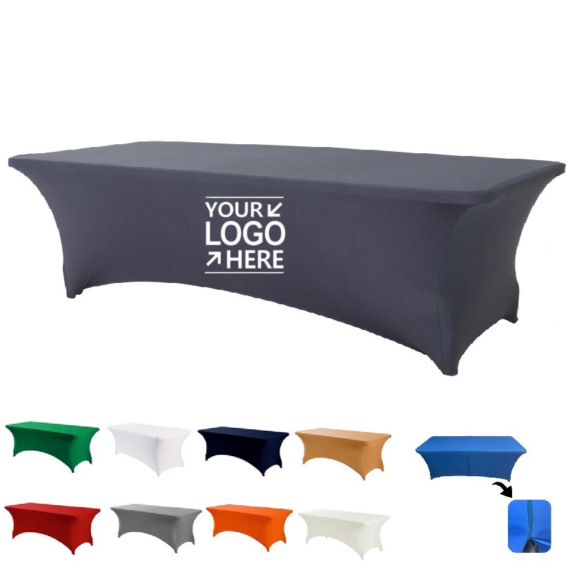 8' Custom Stretch Tablecloth Full Print Elastane Cover With Zipper 280GSM