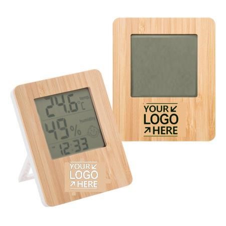 Bamboo Wood Digital Clock & Hygrometer With Emoji Display