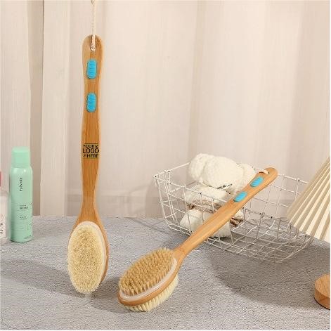 Dual-Sided Bath Brush With Bamboo Long Handle For Exfoliation