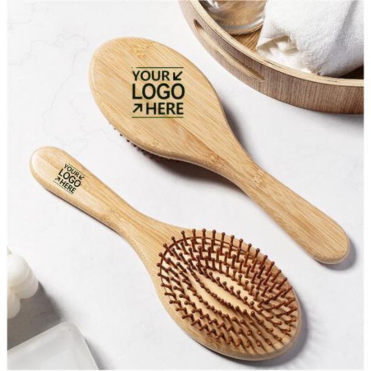 Elliptical Air Cushion Massage Hairbrush With Bamboo Handle