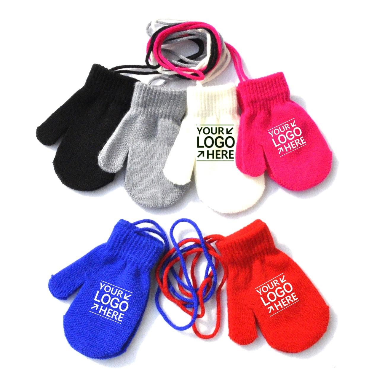 Cozy Winter Kids Knit Mittens (Ages 1-5) With Safety Connector String