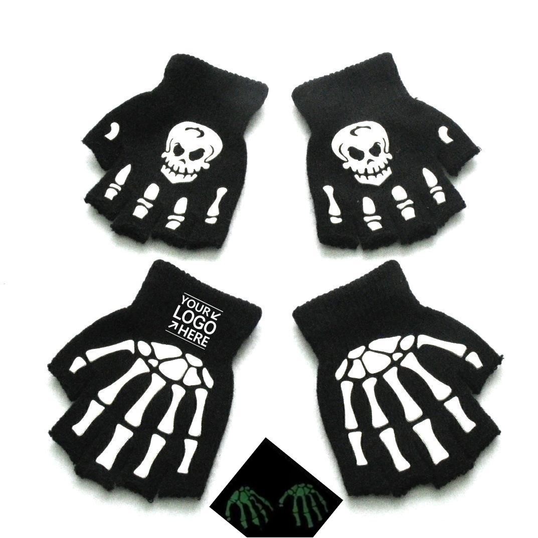 Glow-in-the-Dark Kids Fingerless Skeleton Gloves