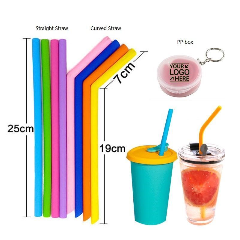 Portable Keyring Silicone Straw Set-Reusable Collapsible With Travel Case