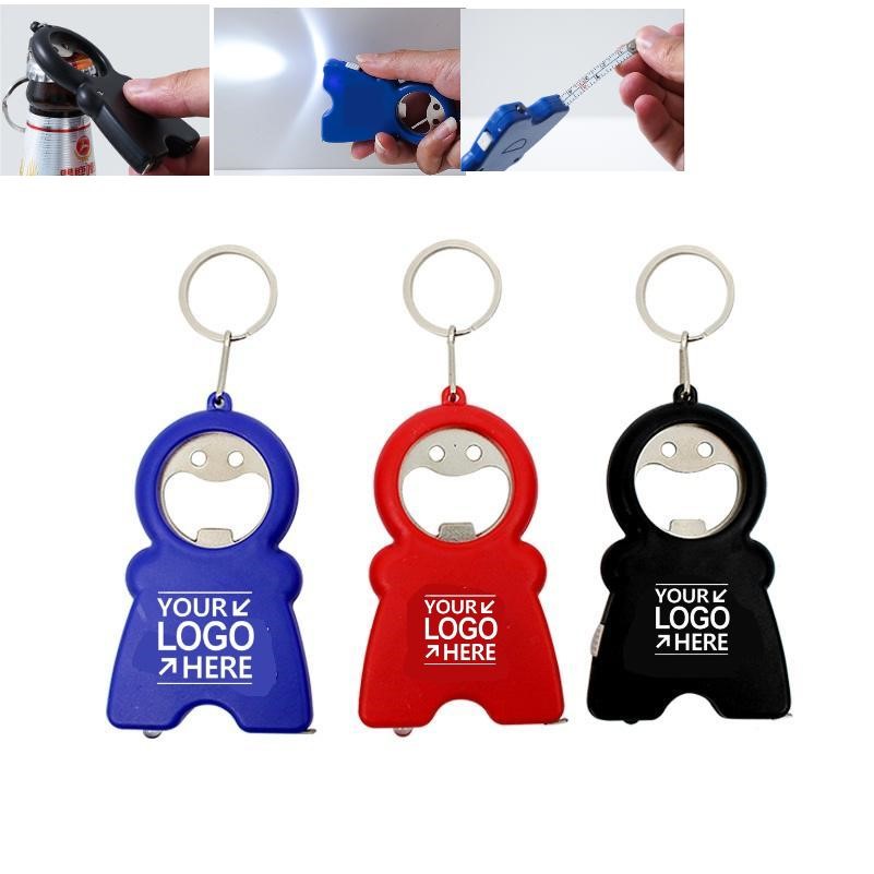 Multi-Function Illuminated Keychain With Measuring Tape & Opener