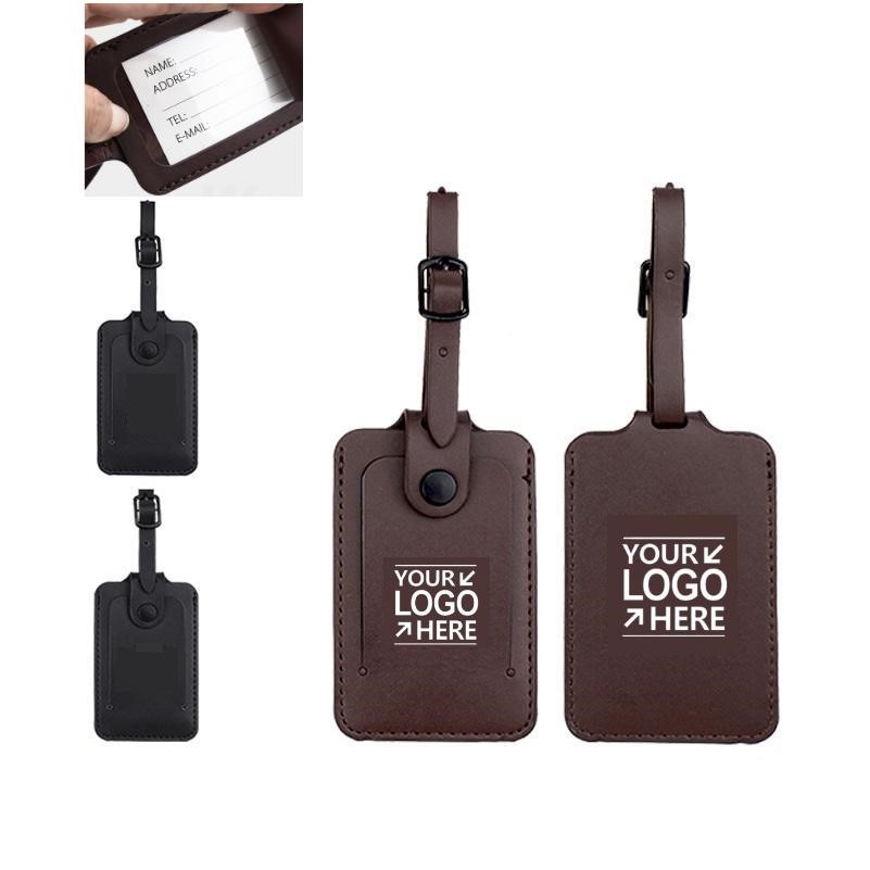 Business PU Leather Luggage Tag With Snap Closure