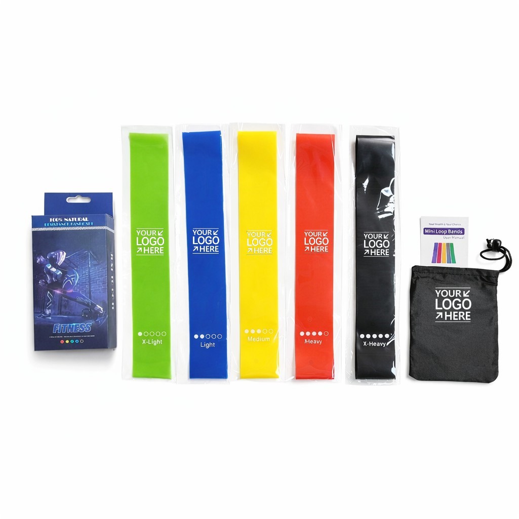 TPE Mini Resistance Bands–5-Pack With Travel Pouch & Gift Box