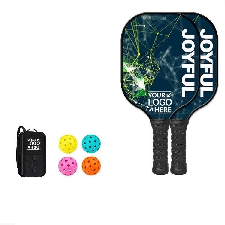 Poplar Wood Pickleball Paddle Set 4 Balls & 1 Black Bag